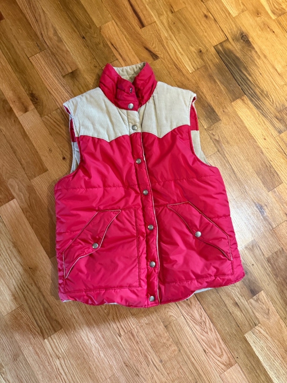ROXY Vintage 90s Y2K Corduroy Red & Tan Reversible Bomber Puffer Vest Women’s M. - Picture 5 of 10